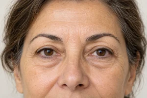 Primer plano de los ojos y párpados de una mujer adulta